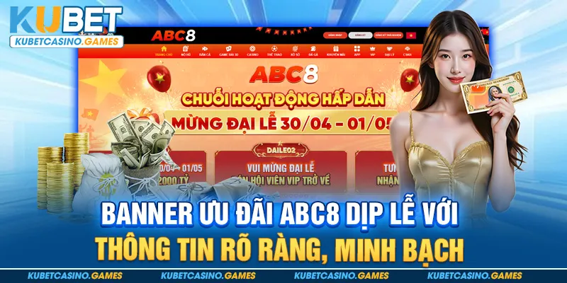 Banner ưu đãi ABC8 dịp lễ với thông tin rõ ràng, minh bạch