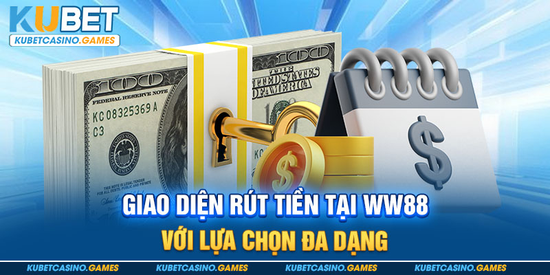 Giao diện rút tiền tại WW88 với lựa chọn đa dạng
